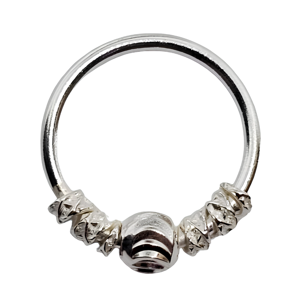 Nasenring Gerippt Kugel & Kreuz Perlen 8Mm 20G (0,8Mm) 925 Silber KöRperschmuck-image