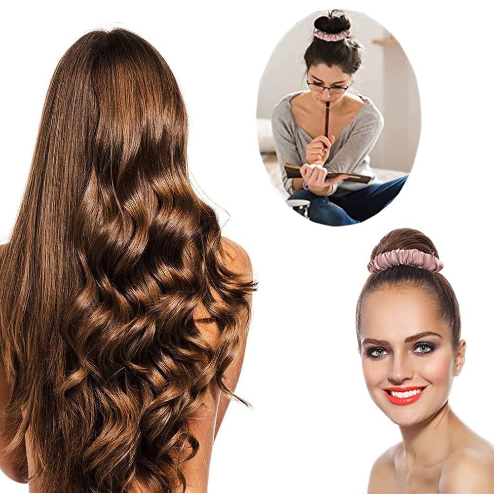 LOPHE Bigodino Morbidi, 4 Pezzi Ricci Senza Calore con 1 Seta Fazzoletto, Heatless Hair Curler con Filo di Ferro per la Notte, Bigodino Lungo per Boccoli per Corti, Lisci o Ricci(Rosa