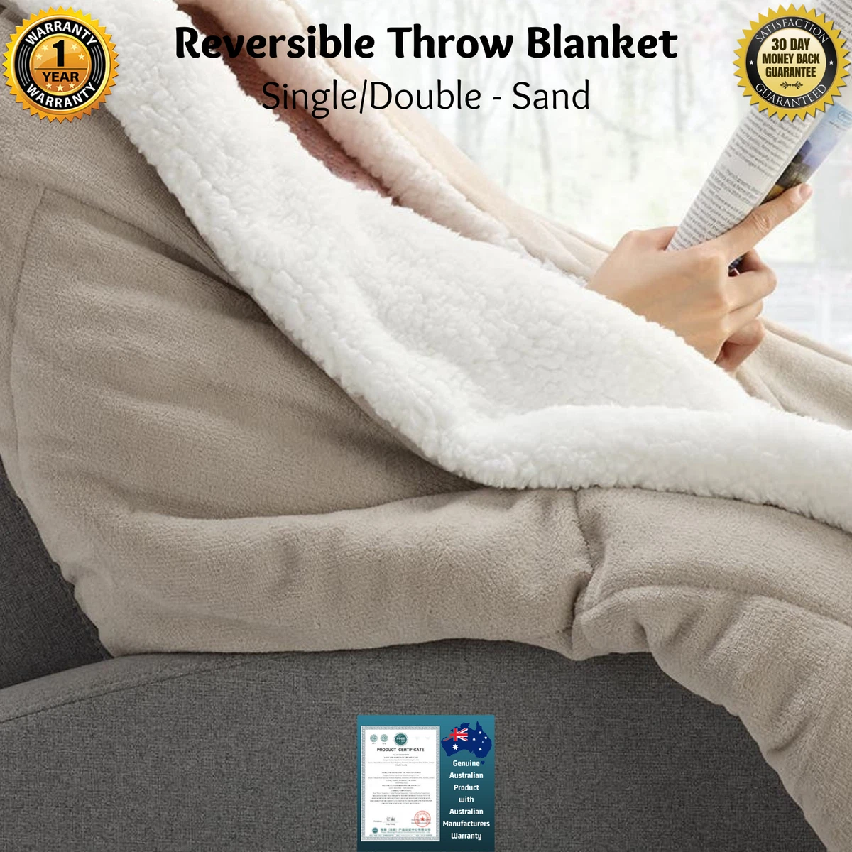 Fluffy Soft Reversible Sherpa Fleece Throw Blanket Beige Sand Single/Double  New | eBay