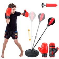Kids Punching Bag Toy Set Height Adjustable Stand with Boxing Gloves Speed Ball