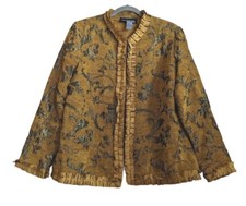 Indigo Moon Tapestry Blazer Jacket Art-to-Wear Gold Floral Women's Medium