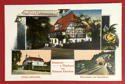Postcard Lichtenwalde around 1910 Butcher Hermann Kürschner and Castle (69645