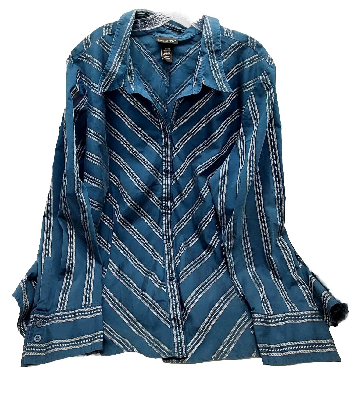 Lane Bryant Shirt Blue Green Striped Button Front Blouse Size 26 / 28