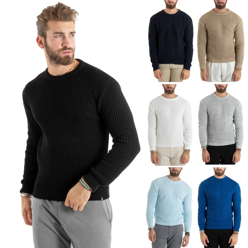 GIOSAL Maglioncino Uomo Girocollo Tinta Unita Maglia Inglese Basic Vari Colori