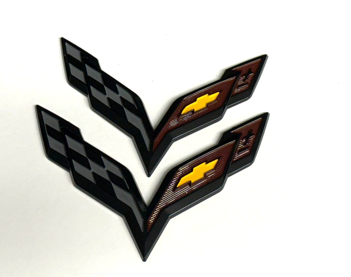 For 2014-2019 Corvette C7 Black Front & Rear Set Cross Flags