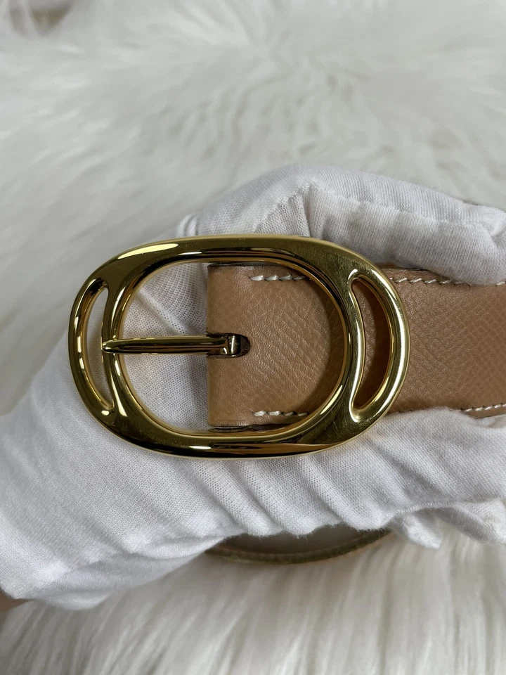 Cinto Hermes couro marrom dourado fivela 65 autêntico - Imagem 4 de 4