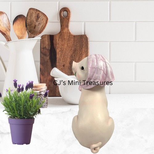 Spring Easter Pig Holding Flower Wearing Scarf Figurine Tabletop Decor 8" - Picture 4 of 8