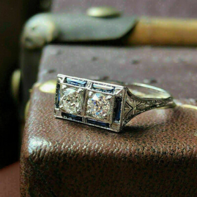 1/2Ct White Round Moissanite Art Deco Style Engagement Wedding Ring 935 Silver