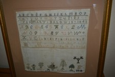 Antique (1842) Cross Stitch Sampler - Professionally Framed - by Mary Baldwin.