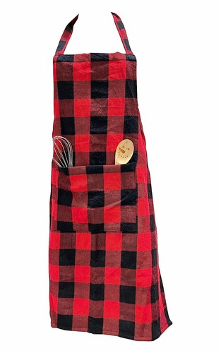 Simple Adjustable Red & Black Color Checked Cotton Fabric Apron For Unisex - Picture 4 of 6