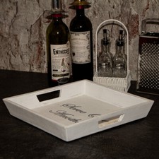 Tablett mit Schriftzug, Serviertablett Landhausstil, Quadratisch