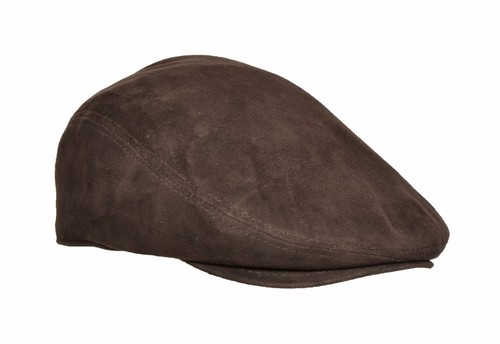 Da Uomo Vera Pelle Marrone Scamosciato morbido Flat Cap inglese Cap Cappello  Nonno classico | eBay
