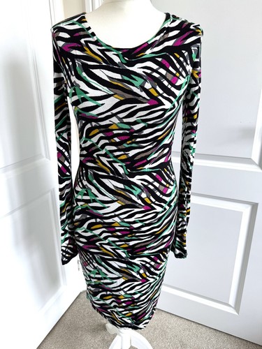 Biba Bodycon-Kleid Zebramuster gestreift Langarm Bleistift Stretch Größe 8
