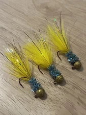 Three hand tied 1/16 crappie jigs 