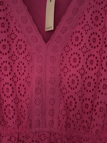 Oasis Pink Border Anglaise Maxi Dress Size 16 - Picture 4 of 9