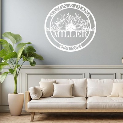 Custom Sunflower Metal Family Sign Personalized Last Name Monogram Wall Decor