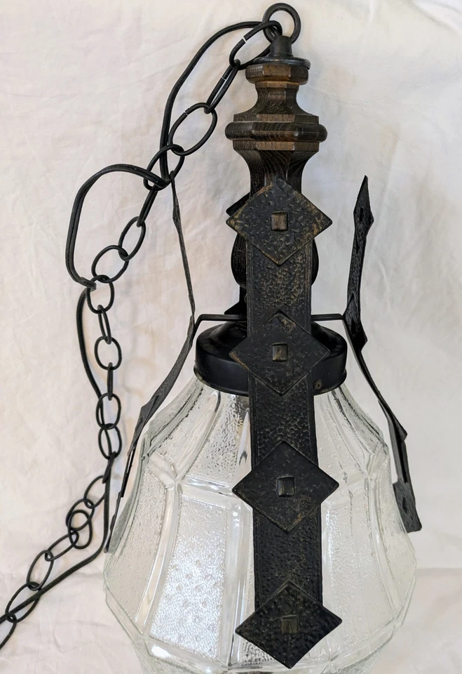 Vintage Chandelier lamp pendant Handmade Glass Blown Caged - Image 4 of 4