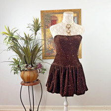 Fashion Nova Brown Sequin Strapless Bubble Hem Mini Dress Women's Small Lace Up