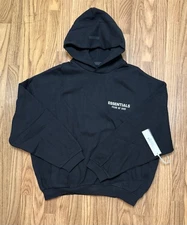 Fear of God Essentials Fleece Hoodie Black White (FW24) Size XS