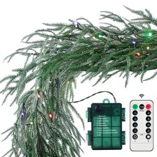 6FT Battery Operated Norfolk Pine Christmas Garland with 50 LED Lights  Remote