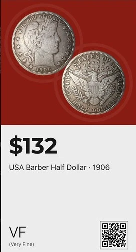 1906 Barber Half Dollar 50C Silver VF Circulated Business Strike