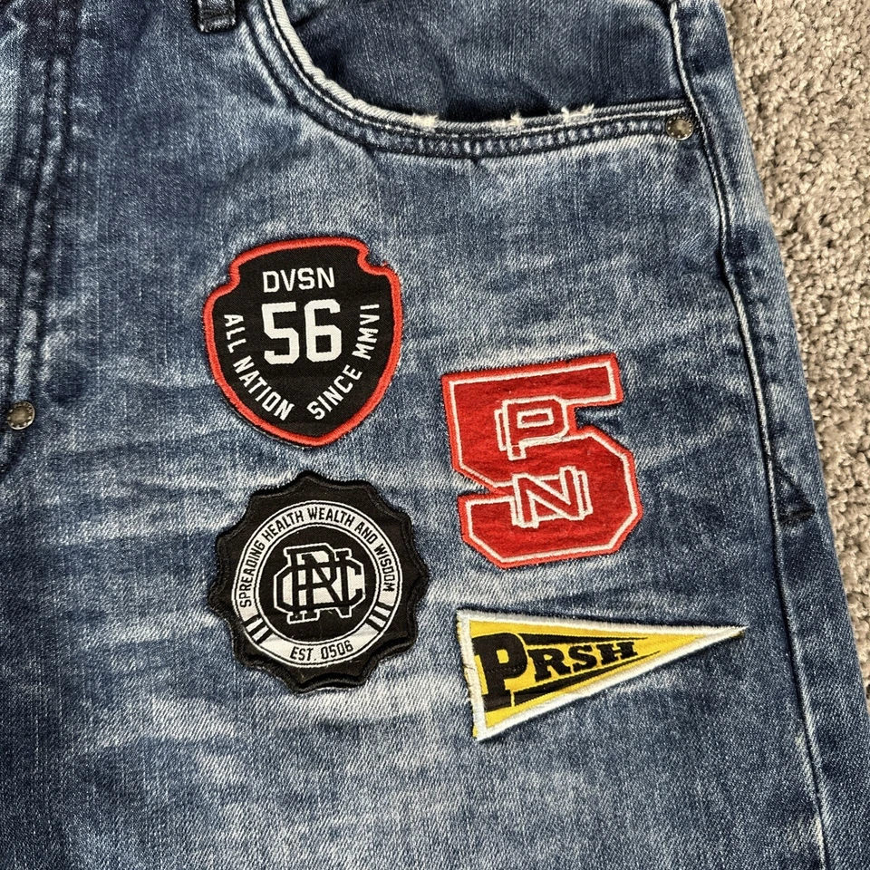 Parish Nation Jeans Mens 34x32 Blue Whiskered Faded Denim Tapered Leg Streetwear - Image 4 of 4