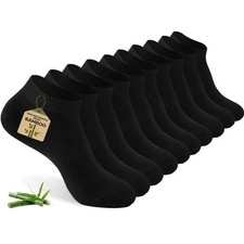 Ultra Thin Ankle Socks for Women, 5 Pairs Bamboo Rayon Low Cut Large, Black