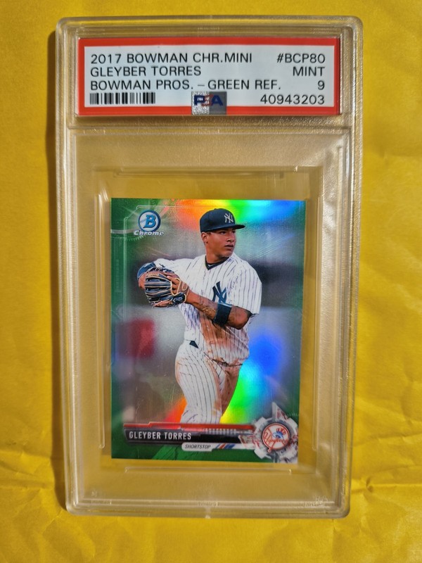 2017 Topps Chrome Mini Gleyber Torres Green Refractor Bowman #BCP80 PSA 9 #14/99