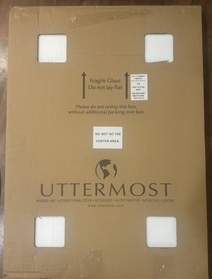Uttermost Lahvahn Wall Mirror 34x24 Gloss White Silver Leaf Beveled Frame NEW