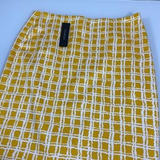 Talbots Womens 6 Yellow White Grid Cotton Pencil Skirt NEW Lined Career Classic