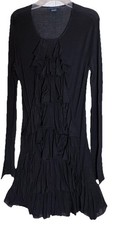 Ralph Lauren Black Cotton Ruffle Front Long Sleeve Dress Medium