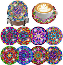 Mandala Diamond Painting Coasters Kit with Holder, DIY Diamond Art Coasters Cork