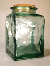 Large Aquamarine Retro Recycled Glass Jar Cork Stopper 2.6kg 2L