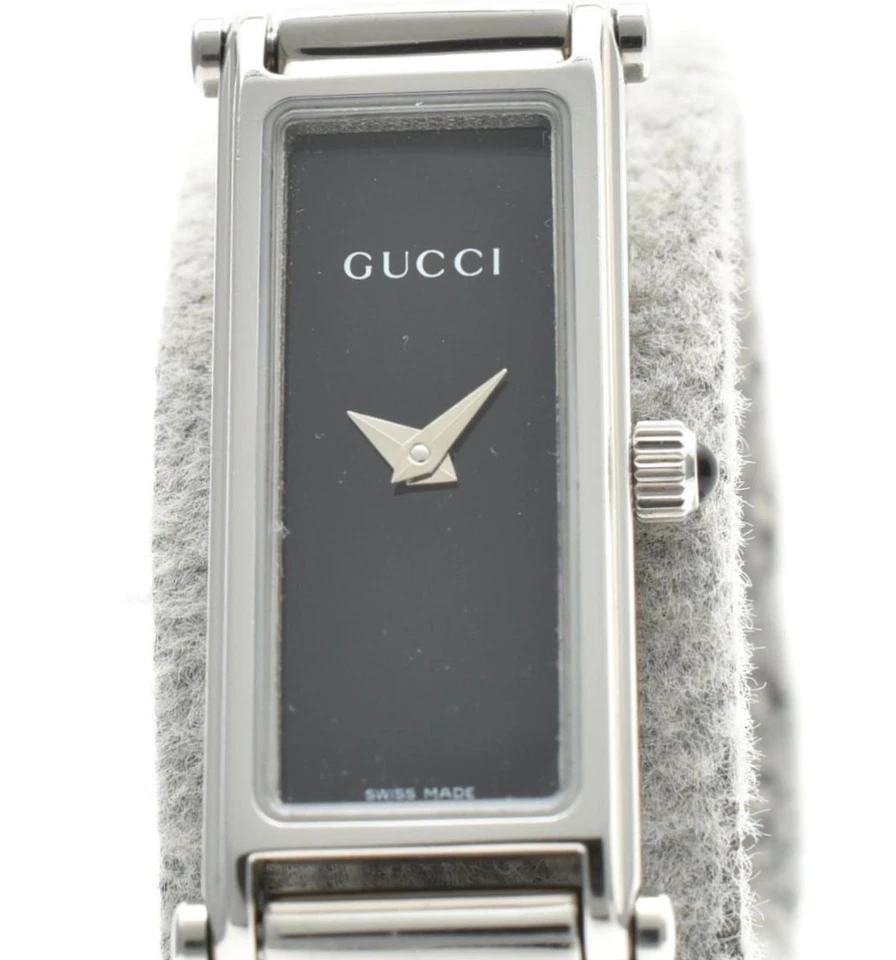 Reloj para mujer vintage *N COMO NUEVO* Gucci 1500L esfera negra plata cuarzo rectangular Foto 2 de 4