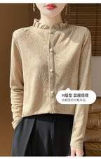 T-shirt tops Women's Ruffled Collar Jacquard Knitted Bottoming Shirt  Yi20