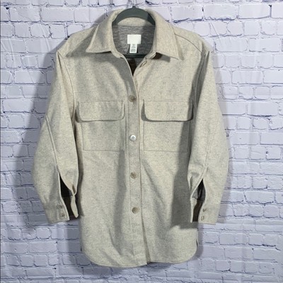 H&M Womens Gray Cream Shacket Wool Lookalike Sz XS Minimalist Capsule Wardrobe