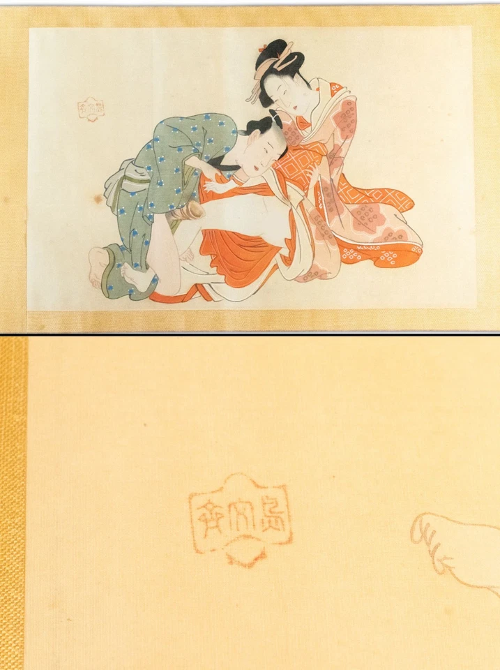 Cuadro erótico japonés Shunga manuscrito Ukiyoe Eishi Chobunsai (K00871 Foto 4 de 4