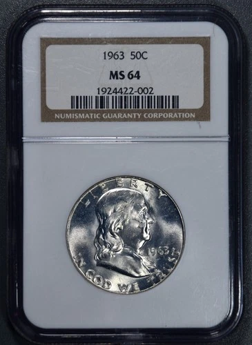 1963 50C FRANKLIN SILVER HALF DOLLAR KM# 199 NGC MS 64 A6367