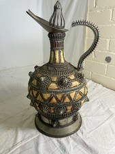 Antique Moroccan footed vase, ceramic and silver filigree, H 45cm - 0018