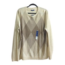 Apt.9 Modern Luxe Tan  Brown Argyle Merino Blend Crewneck Sweater Size XL NWT