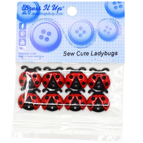 Dress It Up Embellishments-Sew Cute Ladybugs DIUBTN-6940
