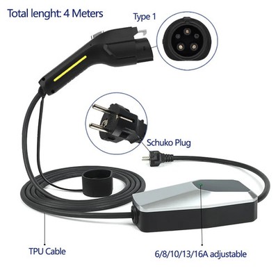 EV Ladegerät Typ 2 auf Typ 1   10 Meter Ladekabel 16A 1-Phase | Elektroauto  