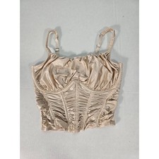 Ruched Corset Cami Top Adjustable Straps Bustier Crop Top Beige Small