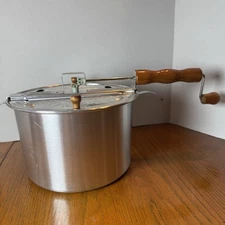 The Genuine Whirley Pop Popcorn Maker- Aluminum Stovetop, Wood Hand Crank. EUC