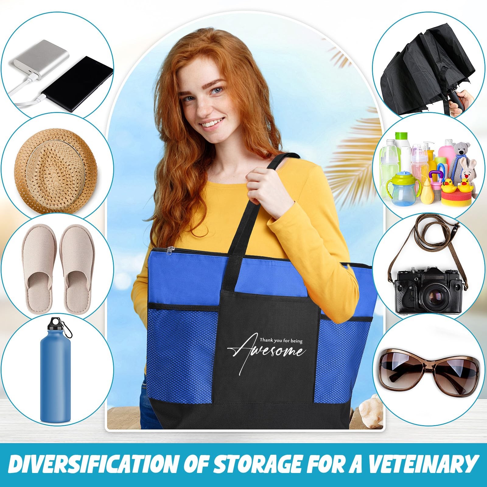 Paterr 12 Pcs Zipper Tote Bag Mesh Pocket Teacher Staff Gift Multicolor image 7