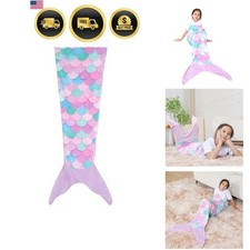 Kids Mermaid Tail Blanket Soft Wearable Plush Fleece Cozy Gift for Girls