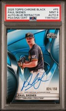 2025 TOPPS CHROME BLACK AUTOS BLUE REFRACTOR #PS PAUL SKENES 24/150 PSA 9 AUTO 8