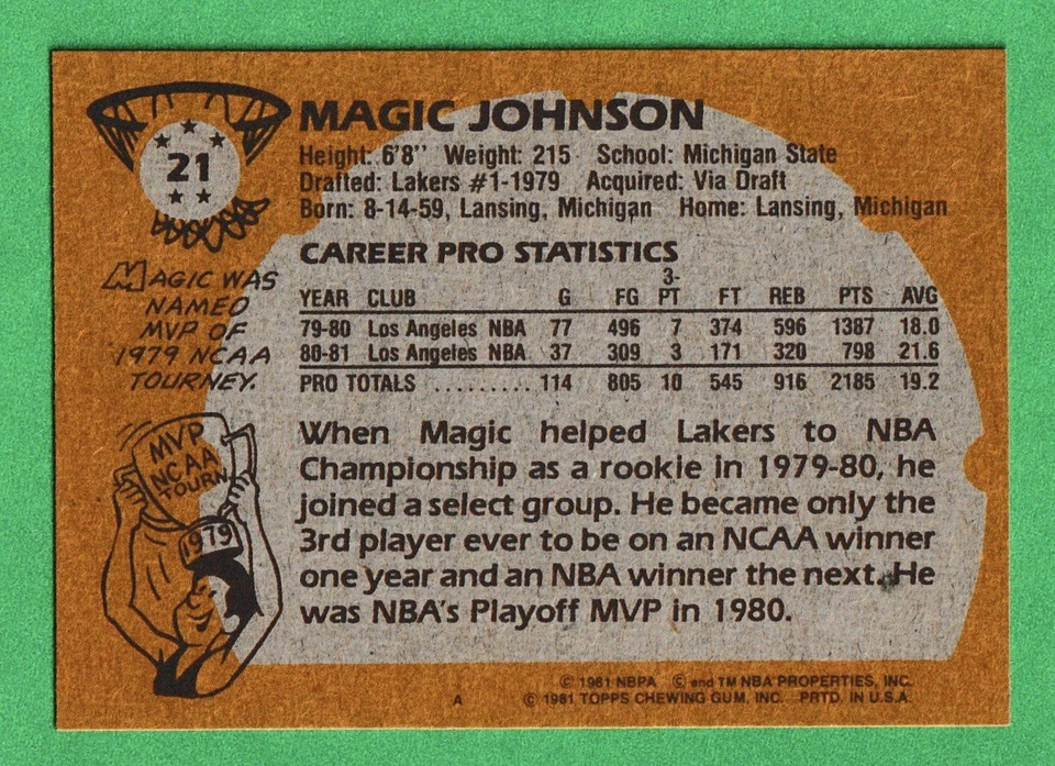 💎SUPER High End RARE - NM-MINT OR BETTER - 1981 Topps Magic Johnson 21 STUNNING - Image 2 of 4