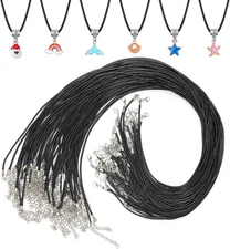Paxcoo 50Pcs Black Waxed Cotton Cord, 24 Inch Necklace String Rope with Clasp
