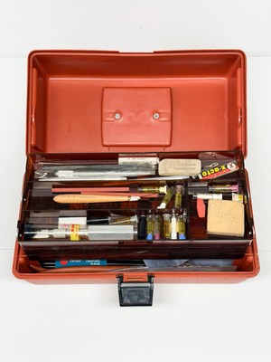 Vintage Artist Supplies Tackle Box Full Of Drawing Calligraphy Artwork Pencils